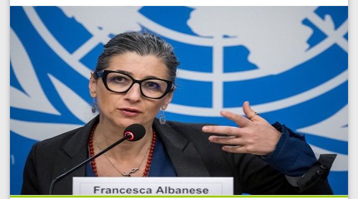 مقررة الأمم المتحدة لحقوق الإنسان بفلسطين فرانشيسكا ألبانيز تدعو الى حماية أسطول الصمود
