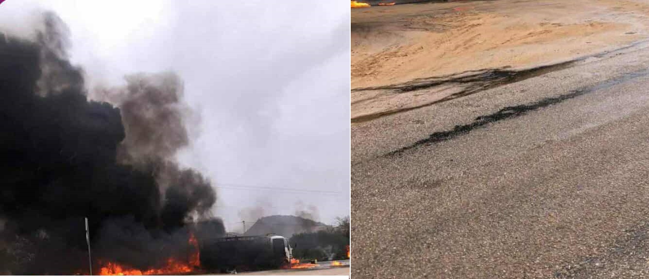 وفاة شخص احترقت سيارته المحملة  بالمحروقات و اشتعال سيارة أخرى