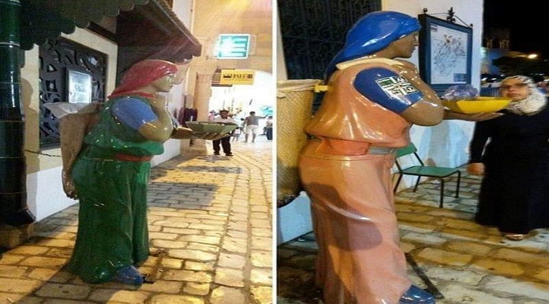 غضب في الحمامات بسبب تمثال " امرأة ريفية " تحمل على ظهرها سلة نفايات وفي يدها مطفأة سجائر