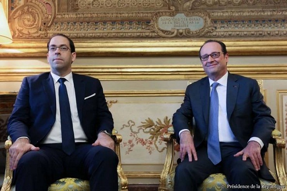 فرانسوا هولاند يستقبل يوسف الشاهد في قصر الإيليزيه